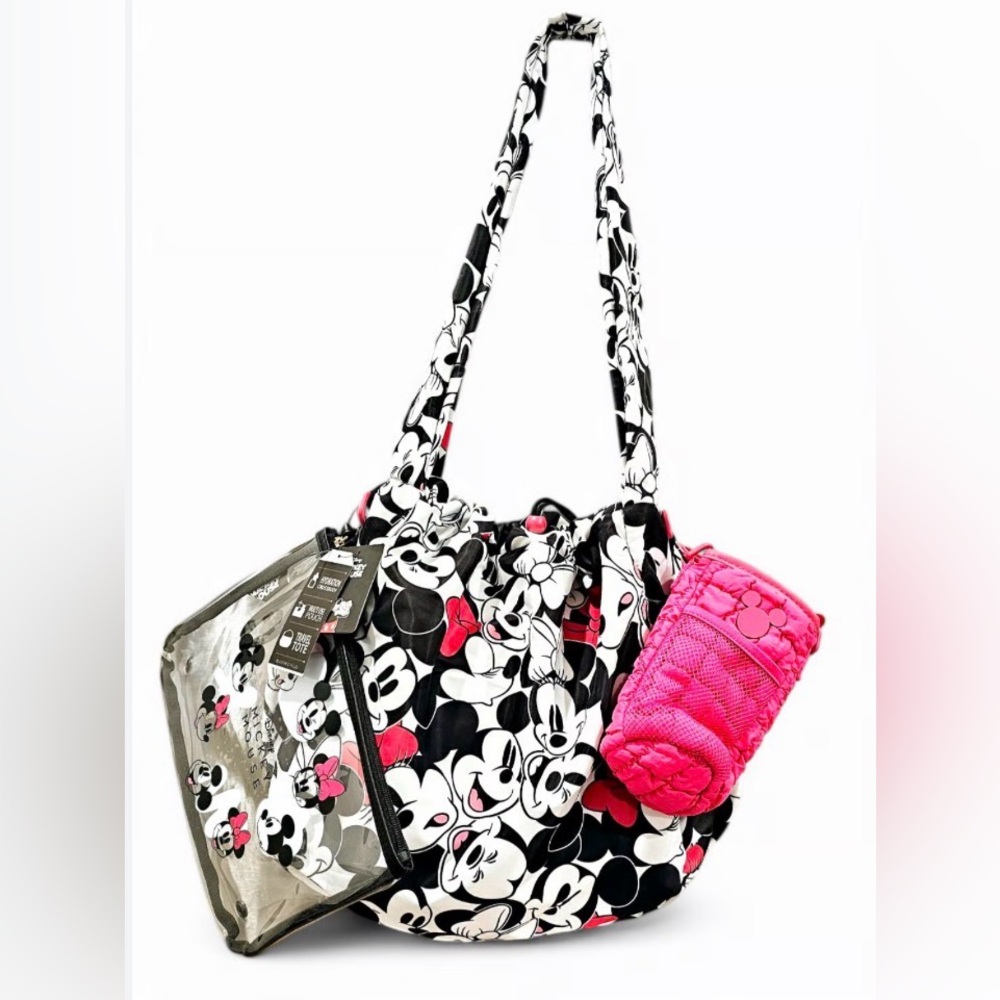 Disney Minnie Mouse Black/Pink Shoulder Bag w/pouch, pink beverage bag NEW!